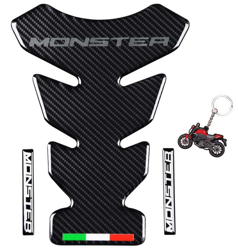 REVSOSTAR ريفسوستار 5D ألياف الكربون الحقيقية، واقي خزان الوقود، وسادة خزان ل MONSTER 1000 S 1100 EVO 1200 R 400 600 620 695 696 750 796 797 800 821 900 S2R S4 S4RS مونستر، 2 قطع لكل مجموعة - Image 1